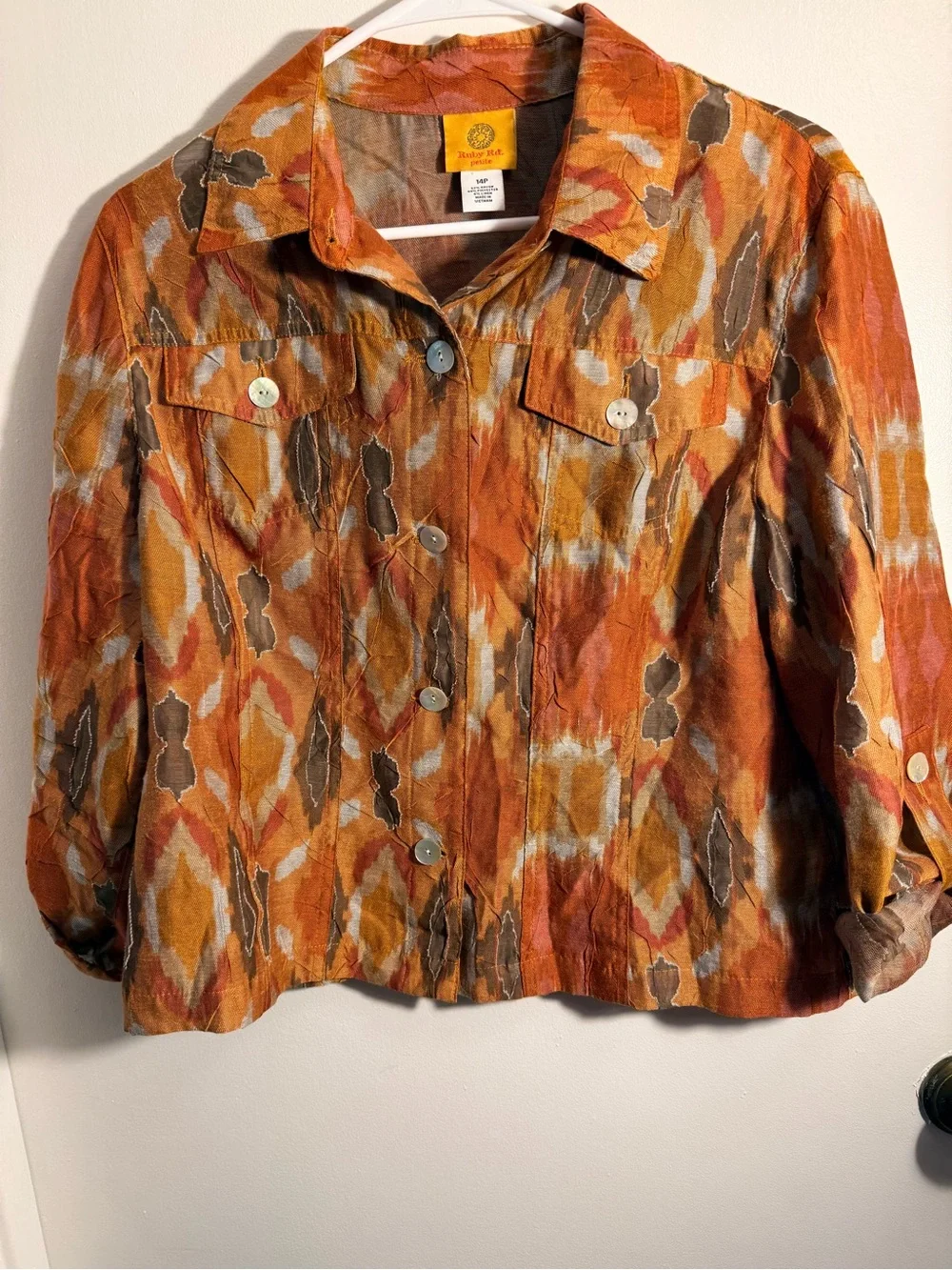Tory Burch Orange Multi-Pattern Button-Front Jean Jacket size 14p